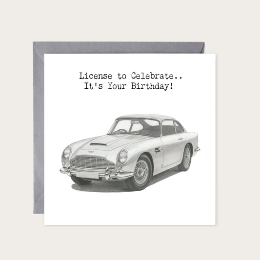 Aston Martin Birthday Card — card with grey envelope