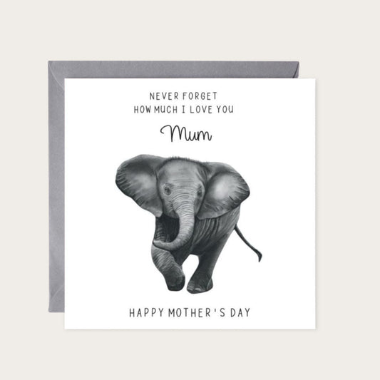 Never Forget Mother’s Day Elephant Card | Mother’s Day | Mum Card — card with grey envelope