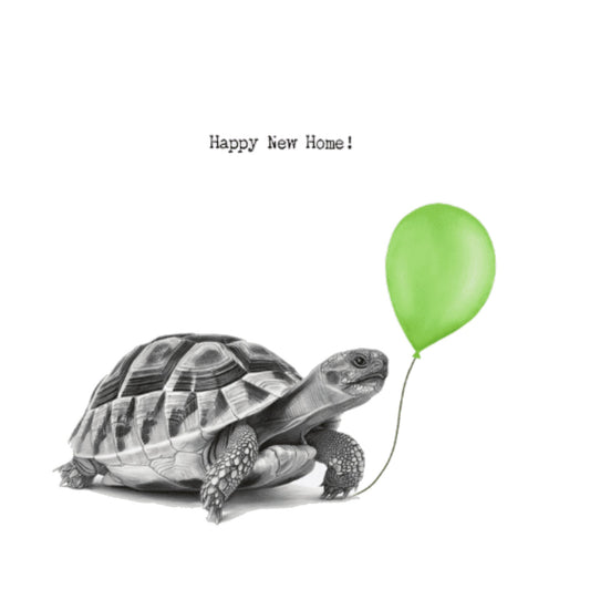 Happy New Home – Hand-Drawn Tortoise Greeting Card | Charming Housewarming Art — card front