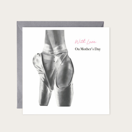 Mother’s Day Ballet Shoes Hand-Drawn Greeting Card | Graceful & Sentimental Art — card with grey envelope