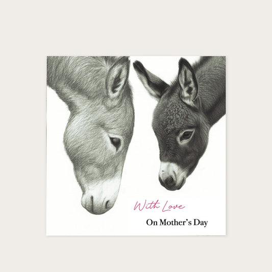 Mother’s Day Donkey Hand-Drawn Greeting Card | Whimsical & Heartfelt Art — card with grey envelope