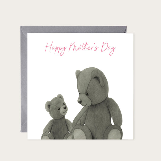 Mother’s Day Bears Hand-Drawn Greeting Card | Warm & Loving Art — card with grey envelope
