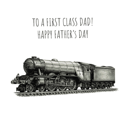 Steam Train Father’s Day Hand-Drawn Greeting Card | Nostalgic & Fun Art — card front