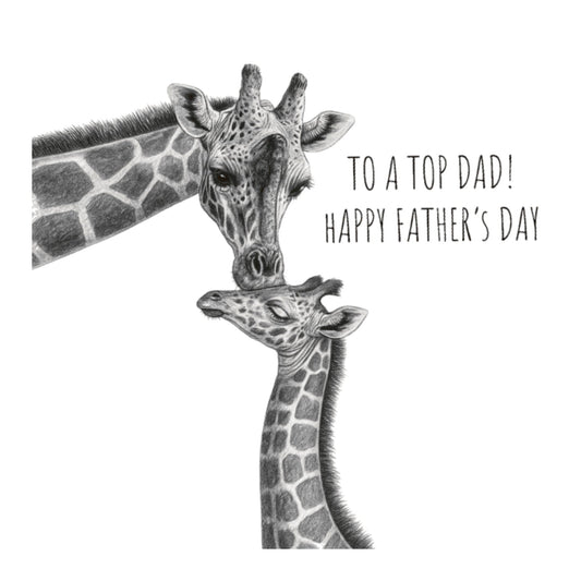 Top Dad Giraffe Hand-Drawn Father’s Day Greeting Card | Whimsical & Heartfelt Art — card front