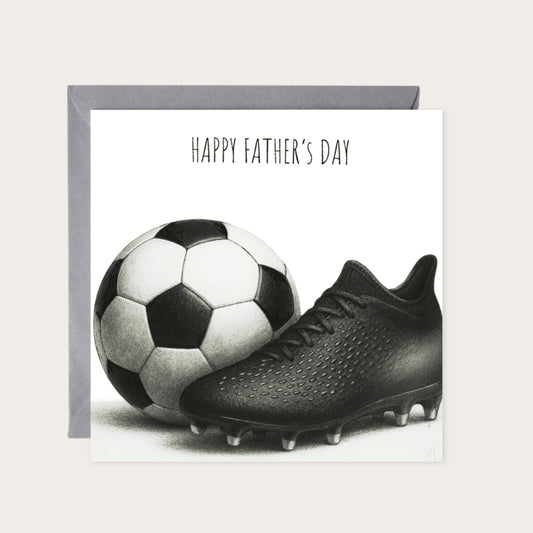 Happy Father’s Day Football Hand-Drawn Greeting Card | Sporty & Fun Art — card with grey envelope