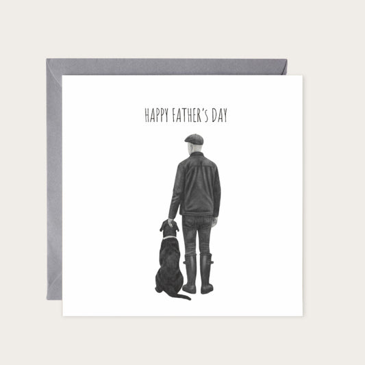 Happy Father’s Day Dad & His Dog Hand-Drawn Greeting Card | Playful & Heartwarming Art — card with grey envelope