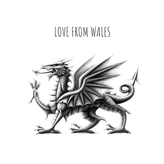With Love From Wales – Welsh Dragon Hand-Drawn Greeting Card | Bold & Playful Art — card front