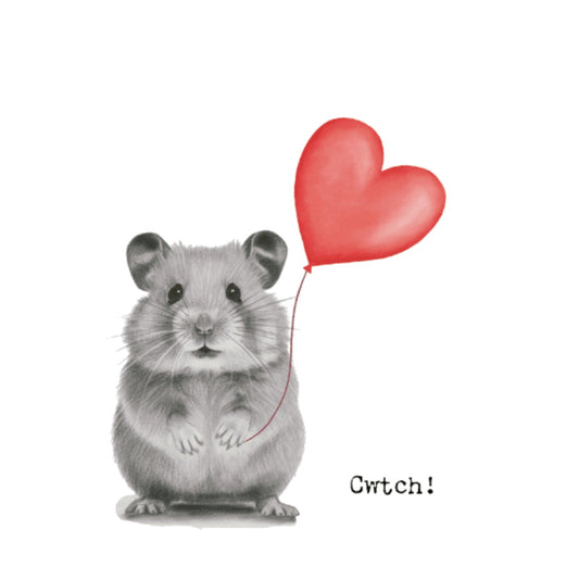 Cwtch – Adorable Hamster Hand-Drawn Greeting Card | Cute & Playful Animal Art — card front