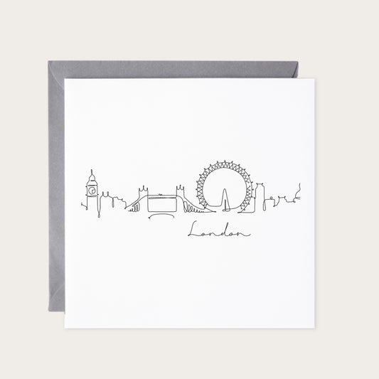 London Skyline – Hand-Drawn Greeting Card | Iconic British Landmarks Illustration — card with grey envelope