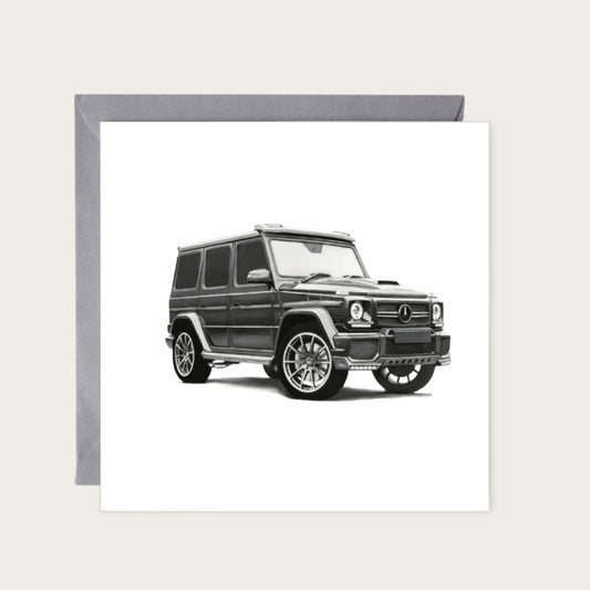 Mercedes G Wagon – Hand-Drawn Greeting Card | Stylish & Playful Vehicle Art — card with grey envelope