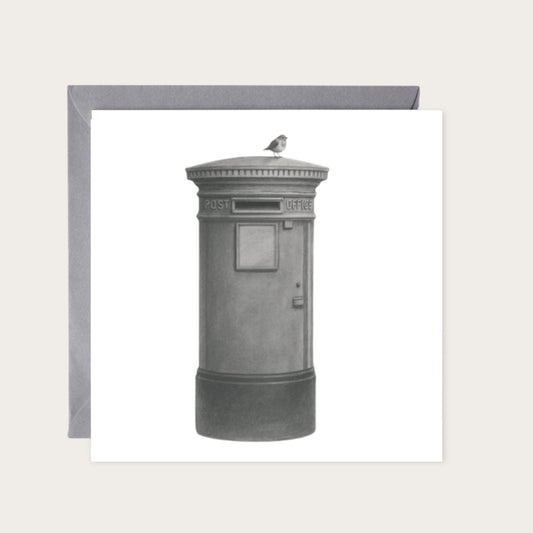 London Postbox – Hand-Drawn Greeting Card | Iconic British Illustration — card with grey envelope