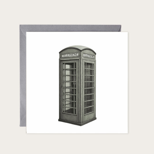 London Telephone Box – Hand-Drawn Greeting Card | Iconic British Illustration — card with grey envelope