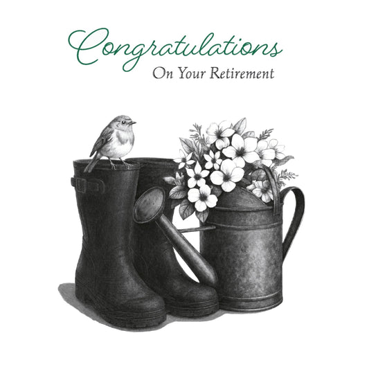 Retirement Wellington Boots Greeting Card — card front