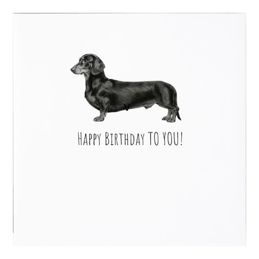 Monochrome Birthday Sausage Dachshund Greeting Card — card front