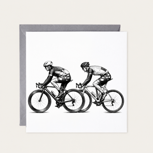 Road Cyclists Greeting Card — standard grey envelope mockup