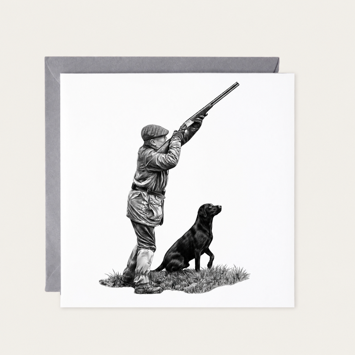 Country Shooting & Labrador Greeting Card — standard grey envelope mockup