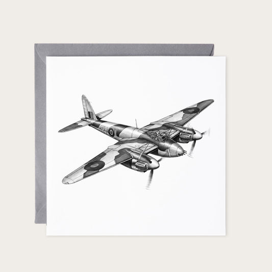de Havilland Mosquito RY-L Hand-Drawn Greeting Card — card with grey envelope