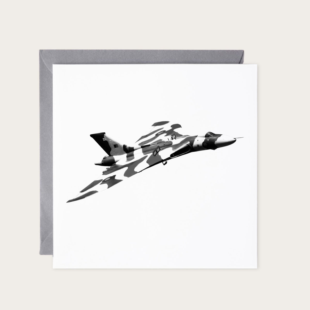 Avro Vulcan Camouflage Hand-Drawn Greeting Card — card with grey envelope