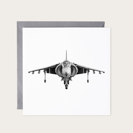 Hawker Siddeley Harrier Hand-Drawn Greeting Card — card with grey envelope