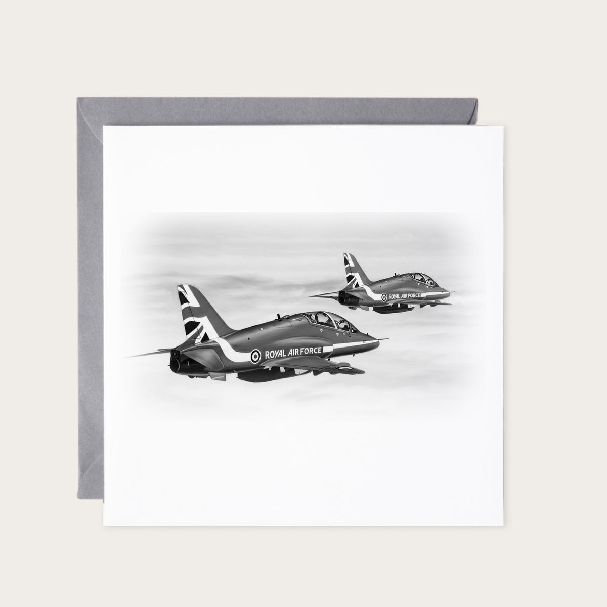 Red Arrows Pair Hand-Drawn Greeting Card — card with grey envelope