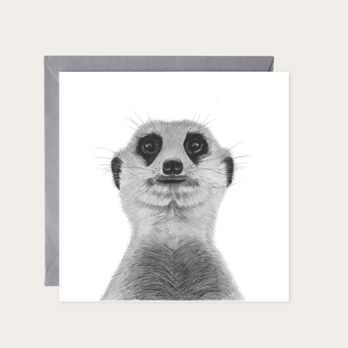 Myra the Meerkat Hand Drawn Greeting Card — card with grey envelope