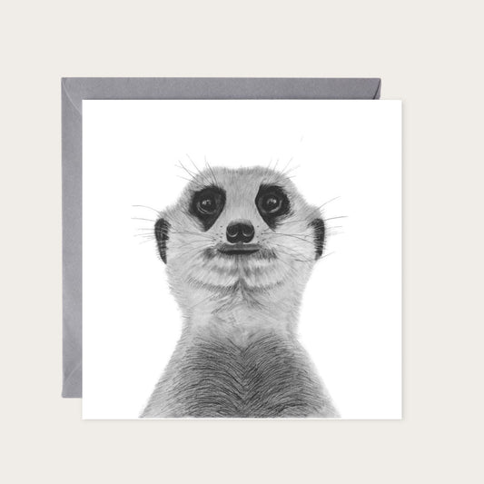 Myra the Meerkat Hand Drawn Greeting Card — card with grey envelope