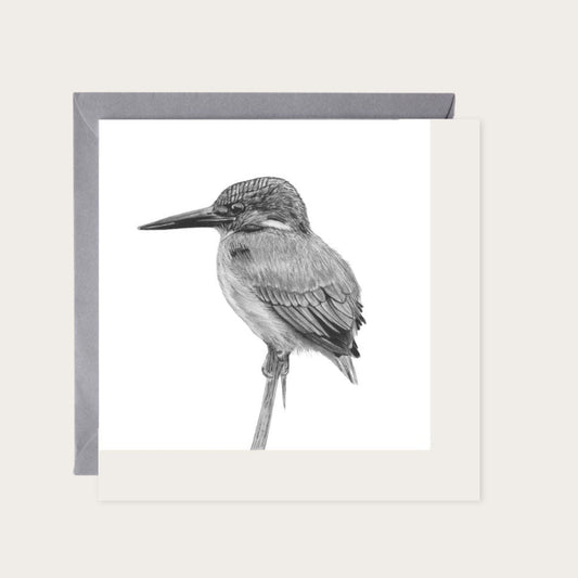 Delpheus the Kingfisher Hand Drawn Greeting Card — card with grey envelope