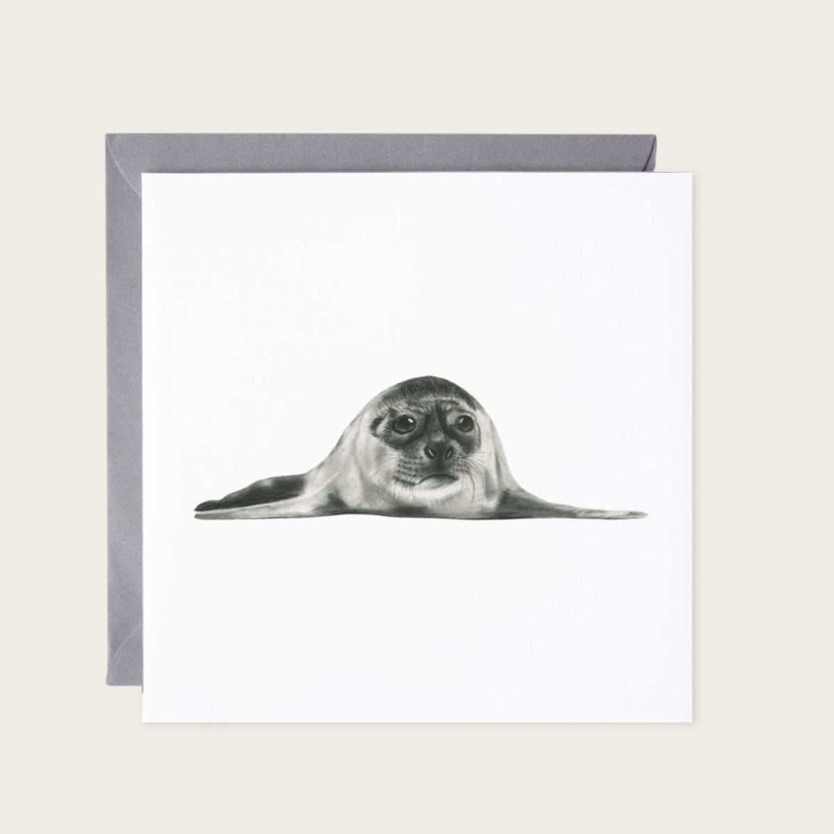 Ara the Seal Sea Life Hand-Drawn Greeting Card — card with grey envelope