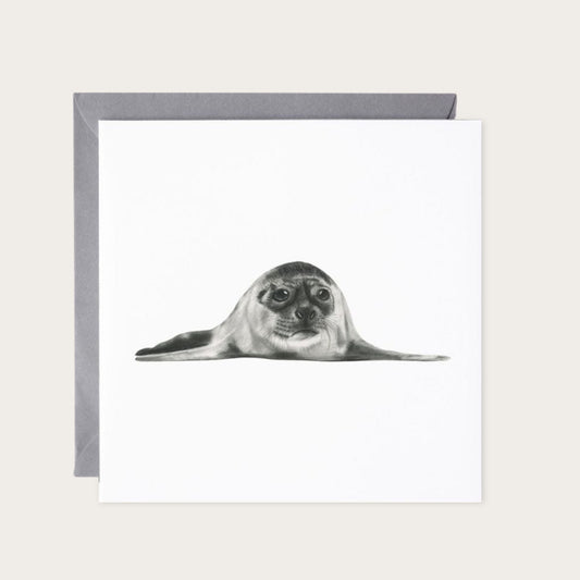 Ara the Seal Sea Life Hand-Drawn Greeting Card — card with grey envelope