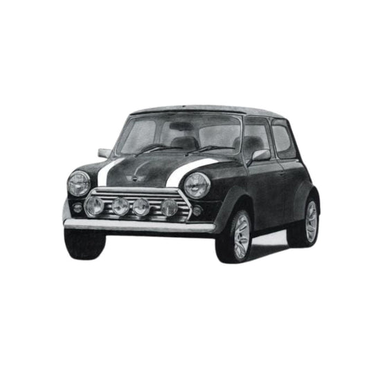 Mini Car Hand Drawn Greeting Card – Classic Iconic Car Illustration — card front