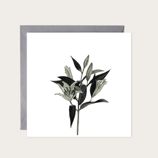 Lilies Hand-Drawn Greeting Card – Elegant Floral Art for Any Occasion — card with grey envelope