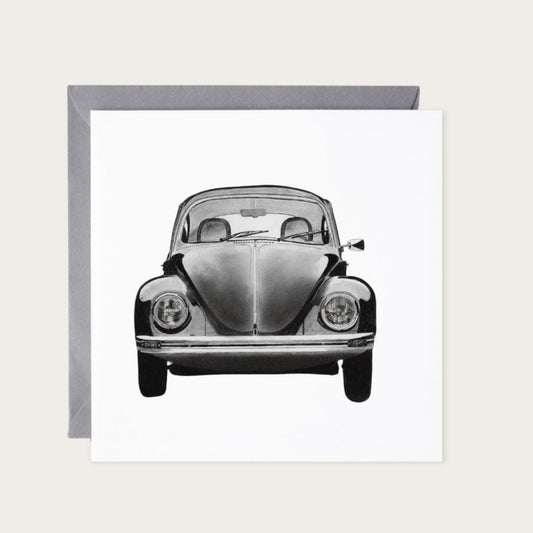 Beetle Car Hand Drawn Greeting Card – Classic Vintage Car Illustration — card with grey envelope