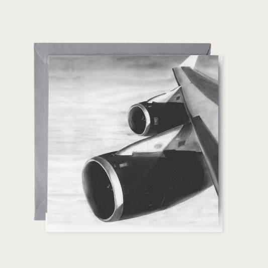Boeing 747 Wing Greeting Card – Flying High — card with grey envelope