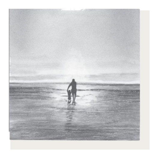 By Your Side Greeting Card – Hand-Drawn Parent and Child on the Seashore — card front