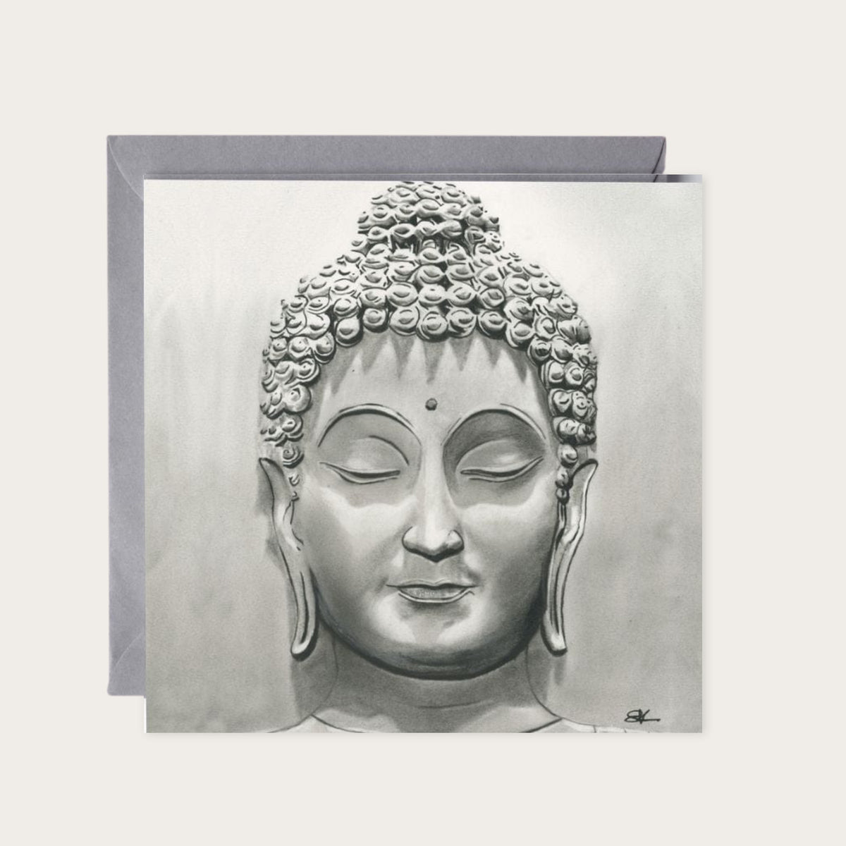 Buddha Hand-Drawn Greeting Card – A Peaceful and Spiritual Illustration — card with grey envelope