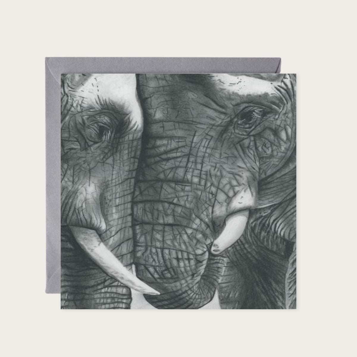 Elephant Tenderness Hand Drawn Greeting Card — card with grey envelope