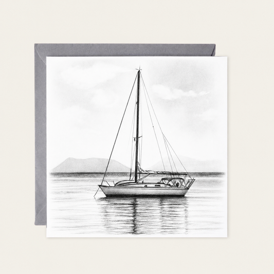 Sailing Hand Drawn Greeting Card – Nautical Art for Sailing Enthusiasts & Ocean Lovers — standard grey envelope mockup