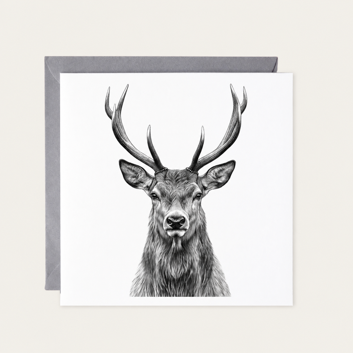 Hadar the Stag Hand Drawn Greeting Card – Majestic Wildlife Art for Nature and Countryside Lovers — standard grey envelope mockup