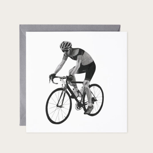 Cyclist Hand Drawn Greeting Card — card with grey envelope