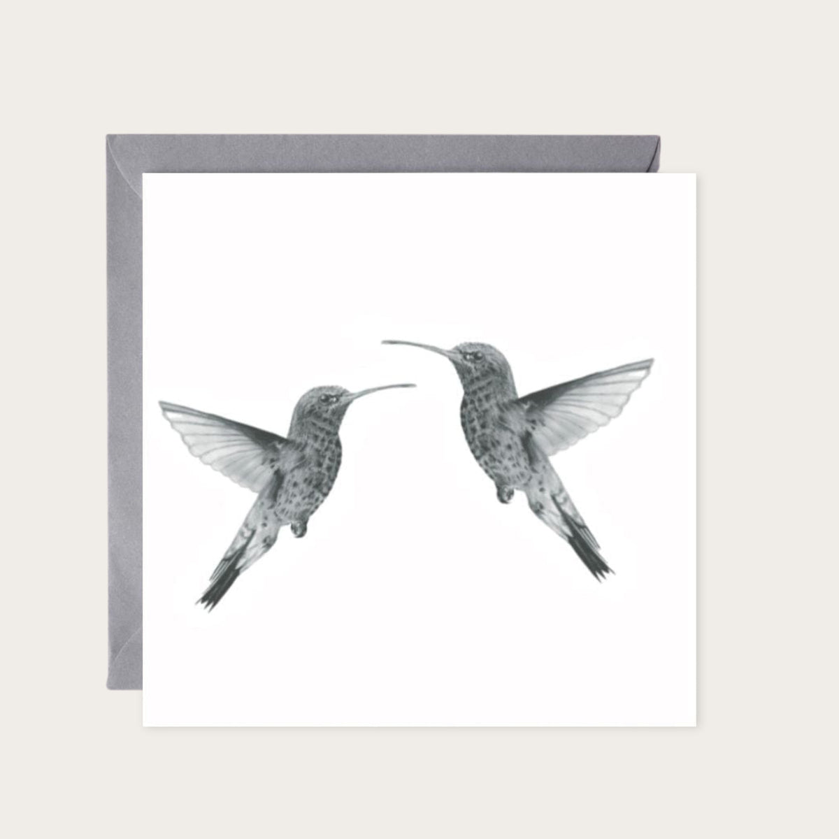 Two Hummingbirds Hand-Drawn Greeting Card – A Delicate and Beautiful Nature Illustration — card with grey envelope