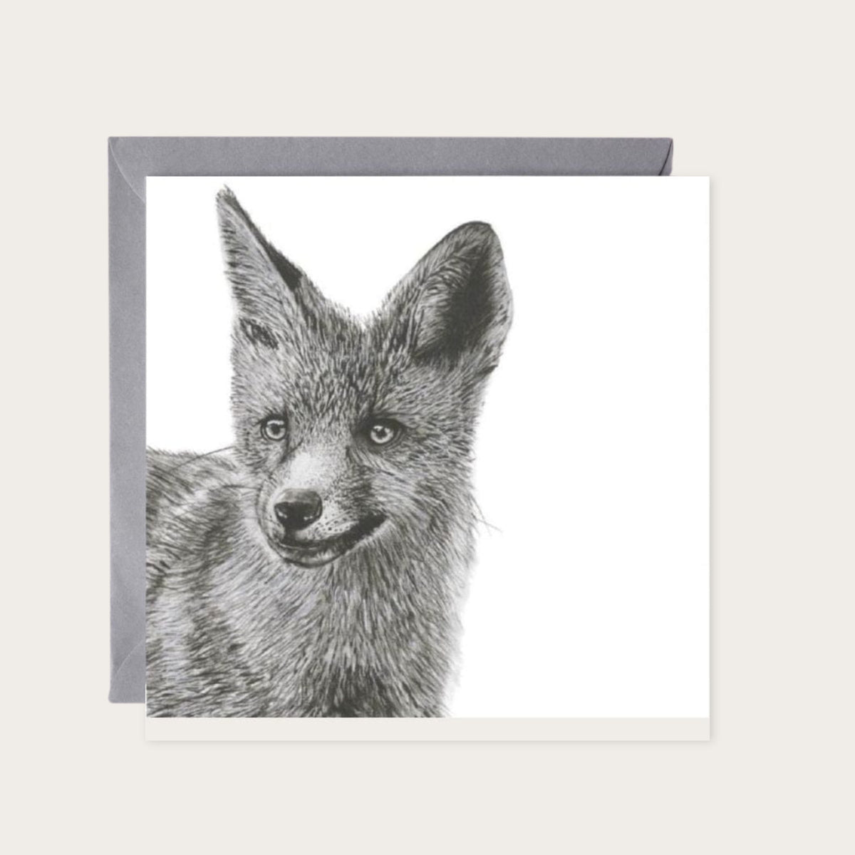 Fornax the Fox Hand Drawn Greeting Card — card with grey envelope