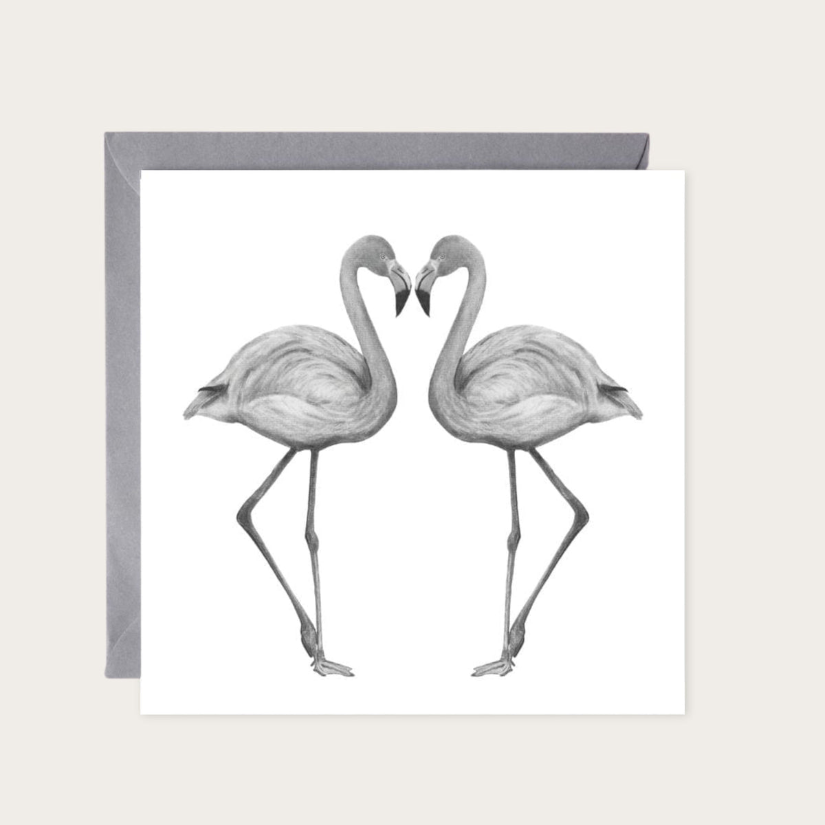 Celeste and Flamingo Friend Hand Drawn Greeting Card — card with grey envelope