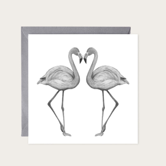 Celeste and Flamingo Friend Hand Drawn Greeting Card — card with grey envelope