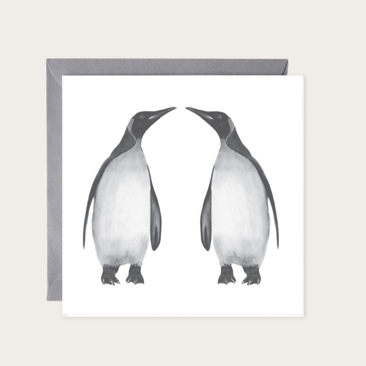 Alya and Friend Penguins Hand Drawn Greeting Card — card with grey envelope