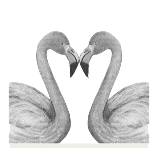 Two Flamingos in a Heart Hand-Drawn Greeting Card – A Romantic and Elegant Illustration — card front