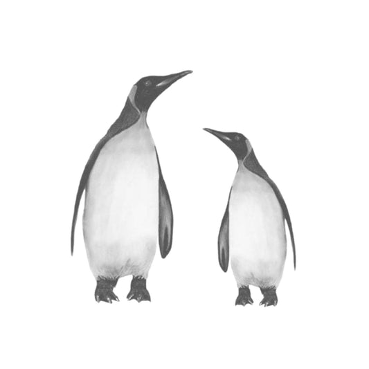 Alya and Baby Penguin Hand Drawn Greeting Card — card front