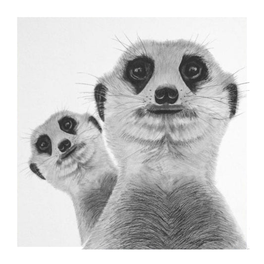 Myra the Meerkat and Baby Greeting Card — card front
