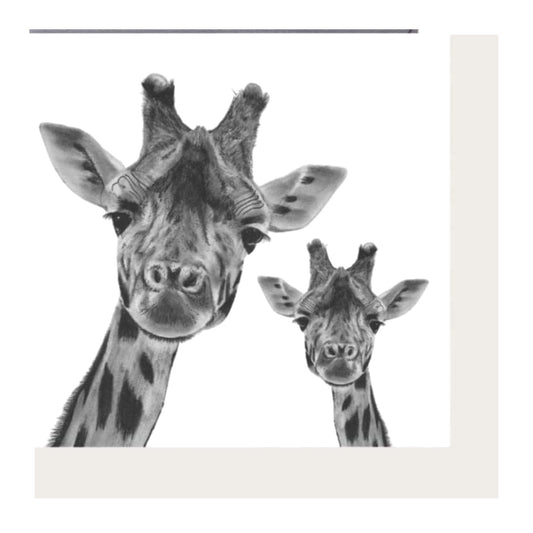 Maya and Baby Giraffe Hand-Drawn Greeting Card – A Fun and Heartwarming Illustration — card front