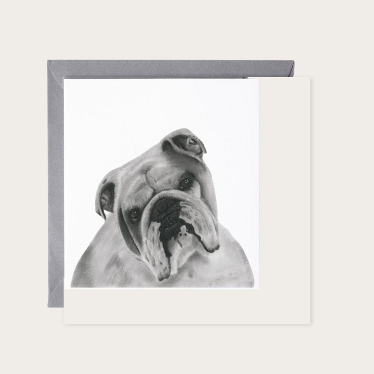 Kraz the British Bulldog Hand Drawn Greeting Card — card with grey envelope