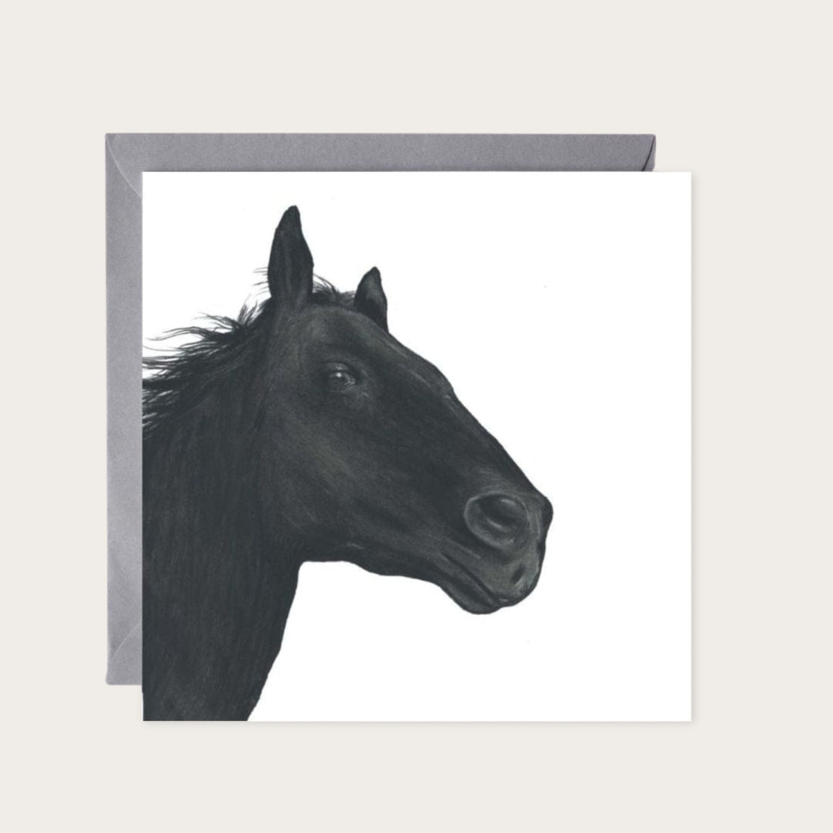 Stribor the Horse Hand Drawn Greeting Card — card with grey envelope